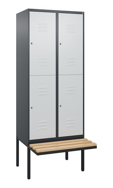 C+P dubbeldekskast Classic PLUS, 2 vakken, 2120x800x815mm, 7016/7035, cilindersloten, beukenhouten zitlatten, zitting, 0803407-22 S10103