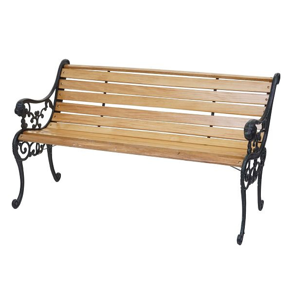 Mendler tuinbank HWC-F98, bank parkbank houten bank, 2-zits gietijzer hout 125cm 20kg, lichtbruin, 70701
