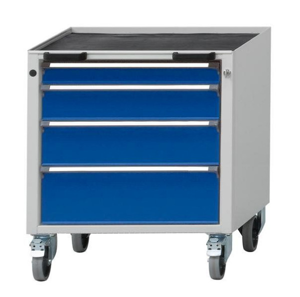 ANKE mobiele container; 660x615x750 mm; RAL 7035/5010; Kuip met antislipmat; 4 laden 60, 120, 150, 210 mm, 450.212