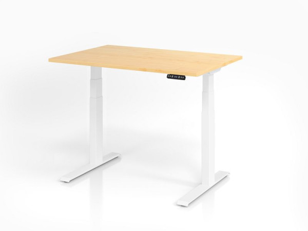 Hammerbacher bureau XDKB12, 120 x 80 cm, blad: esdoorn, 25 mm dik, ABS dikke rand, rechthoekige vorm, wit, VXDKB12/3/W