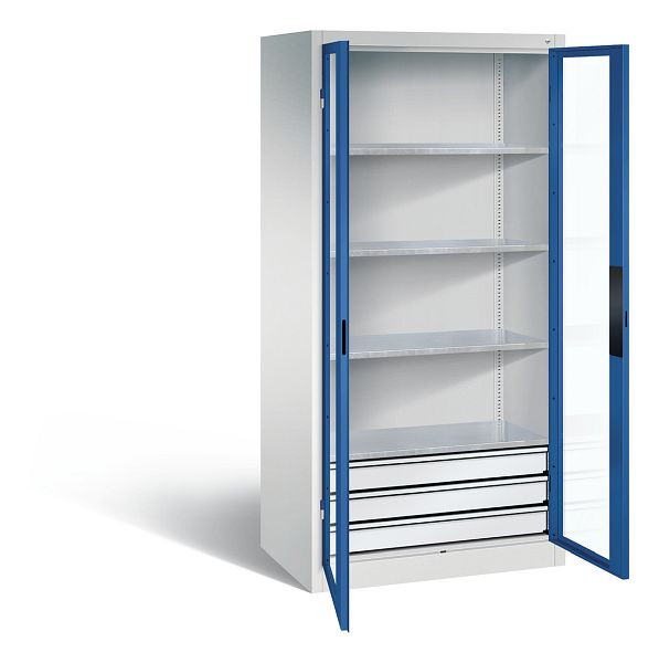 C+P gereedschapskast Acurado, H1950xW930xD600mm, kleur: lichtgrijs / gentiaanblauw, verzonken handgreep, 8922-5532 S10004
