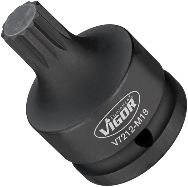 VIGOR slagmoersleutel schroevendraaierbit, hol vierkant 20 mm (3/4 inch), inwendig meertands profiel XZN, M18, V7212-M18