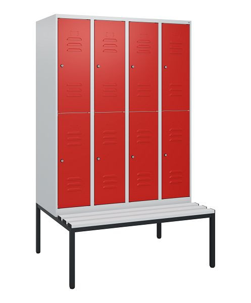 C+P dubbeldekskast Classic PLUS, 4 vakken, 1950x1200x815mm, 7035/3020, cilindersloten, met bank eronder, 0803505-40 S10077
