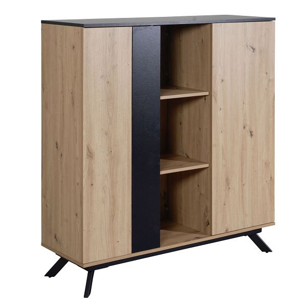 Wohnling highboard 110x125x40 cm MDF dressoir in eiken decor / zwart, ladekast met 2 deuren, ladekast met planken, moderne gangkast, WL6.666