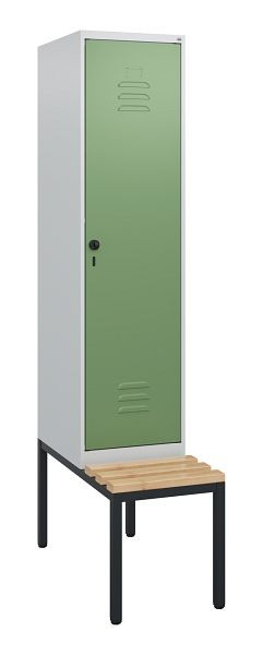 C+P luierkastje Classic PLUS, met onderbank, 1950x400x815mm, 7035/6011, draaibare sluiting, beuken zitlat, 0800505-12 S10006
