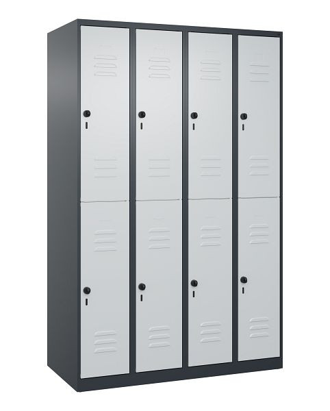 C+P Doppelstöckiger Spind Classic PLUS, 4 Abteile, 1850x1200x500mm, 7016/7035, Drehriegel, 080300-40 S10011