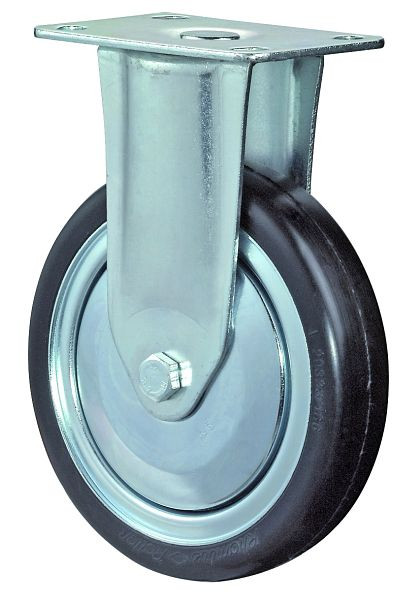 BS Rollen Zwaar apparatenwiel, breedte 32 mm, Ø125 mm, 100 kg, grijs rubber, elektrisch geleidend, kunststof wiellichaam, kogellagers, plaat, C110.A89.125