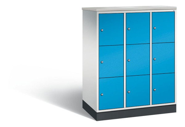 C+P Schließfachschrank Intro, 9 Fächer, H1255xB920xT490mm, Grau/Lichtblau/DBS Hellgrau, 8573-301 S10410