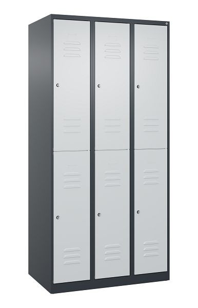 C+P Doppelstöckiger Spind Classic PLUS, 3 Abteile, 1850x900x500mm, 7016/7035, Zylinderschlösser, 080300-30 S10054