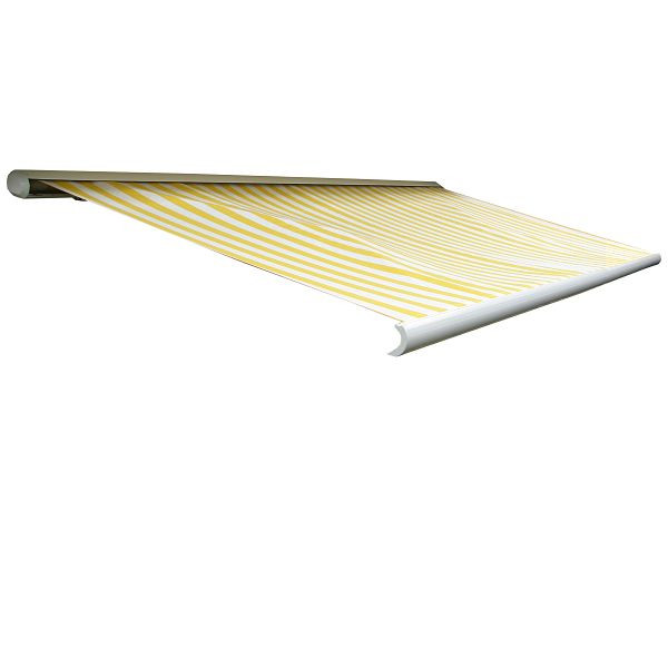 Mendler elektrische cassetteluifel T123, luifel volle cassette 4,5x3m, polyester geel/wit, 70639 + 34432