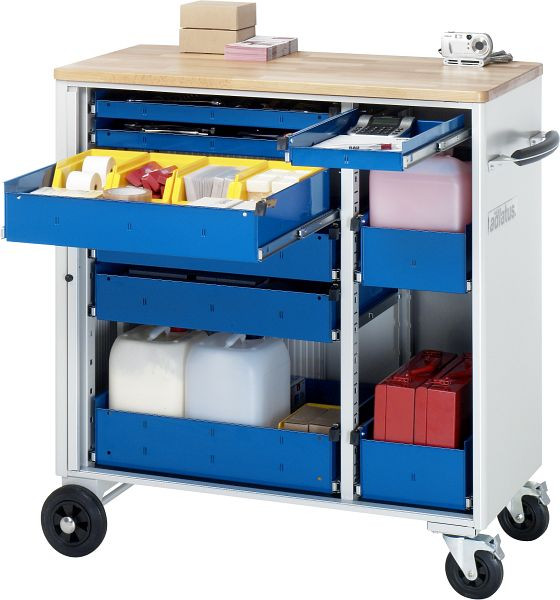 RAU gereedschapswagen adlatus serie, massief beukenhouten blad, 6 x binnenladen - 3 x binnenladen, 1025x1080x520 mm, 02-10850B.11