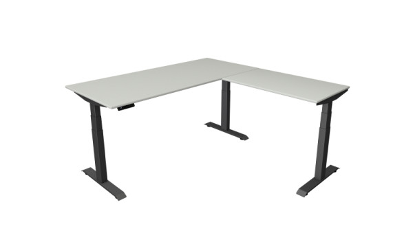 Kerkmann Move 4 zit-statafel, B 1800 x D 800 mm met aanbouwelement 1000 x 600 mm, elektrisch in hoogte verstelbaar van 640-1290 mm, lichtgrijs, 10083111