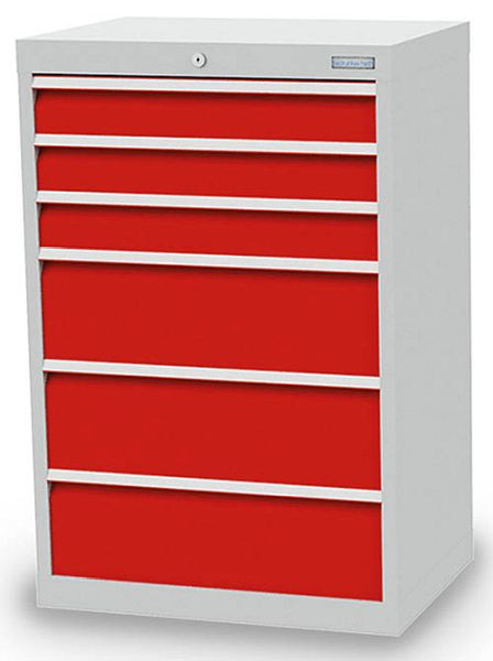Bedrunka + Hirth ladekast, diepte 500 mm, R 24-16, 680 x 500 x 1019 mm, 6 x lades (3x 100VA, 3x 200VA), draagvermogen 50 kg, 60.303