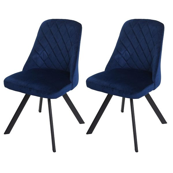 Mendler set van 2 eetkamerstoelen HWC-K25, keukenstoel, fauteuil, gestoffeerde stoel, metaal fluweel, blauw, 89600