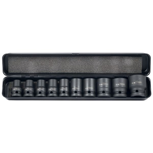 ELMAG krachtdoppenset 1/2', 10-delig, SW 9, 10, 11, 13, 14, 17, 19, 22, 24, 27 m, min. metalen doos, 42900