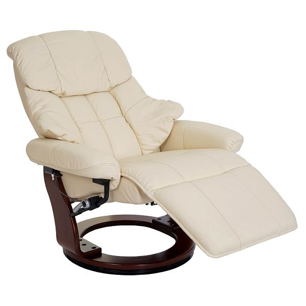 Mendler MCA relaxstoel Calgary 2, tv-stoel, echt leer, 150 kg draagvermogen, creme, walnoot-look, 56056