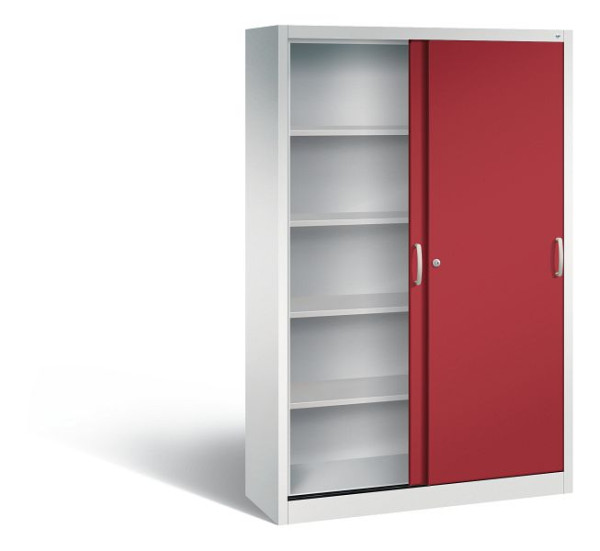 C+P schuifdeurkast Acurado, H1950xB1200xD400mm, kleur: lichtgrijs/robijnrood, beugelgreep, 5 niveaus, 2040-00 S10169