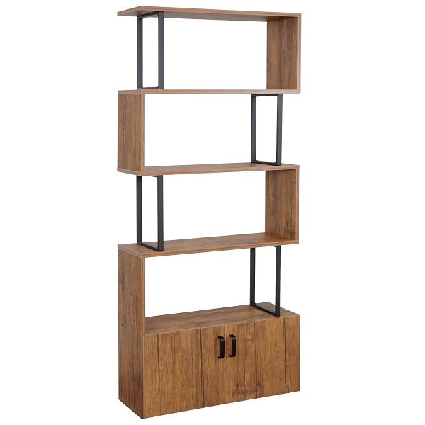 Mendler boekenplank HWC-A27, staande plank ruimteverdeler woonplank, opbergvak met deur 183x80cm 3D-structuur wild eiken look, 60186+60187