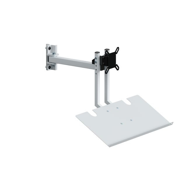 SOFAME zwenkarm met toetsenbordplank voor 15-27 inch schermen, eendelig lang B 290 mm, lichtgrijs RAL 7035, W010080316GC