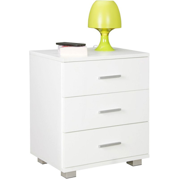 Wohnling nachtconsole NINA modern hout met 3 laden wit, 45 x 54 x 34 cm, WL5.149