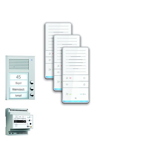 TCS deurbediening audio: pack AP voor 3 wooneenheden, met buitenpost PAK 3 belknoppen, 3x handsfree luidspreker ISW5031, bedieningseenheid BVS20, PAAF031 / 001