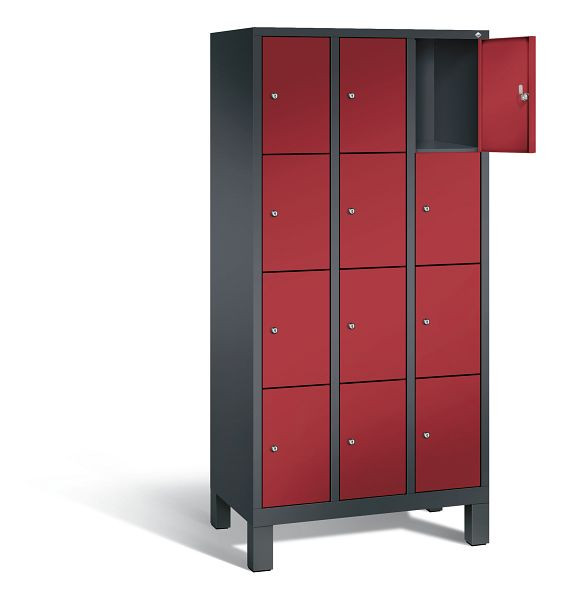 C+P lockerkast Evolo, H1850xW900xD500mm, kleur: zwart-grijs/robijnrood, 48010-304 S10053
