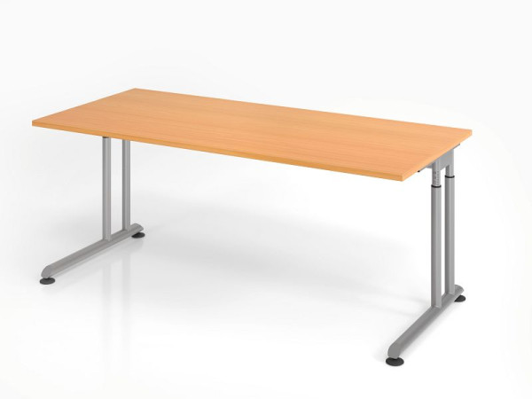 Hammerbacher bureau ZS19, 180 x 80 cm, blad: beukenhout, 25 mm dik, ABS dikke rand, rechthoekige vorm, zilver, VZS19/6/S