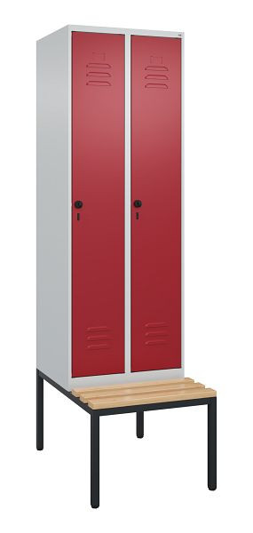 C+P luierkastje Classic PLUS, met onderbank, 2 vakken, 2120x600x815mm, 7035/3003, draaibare sluiting, beuken zitlat, 0800507-20 S10001