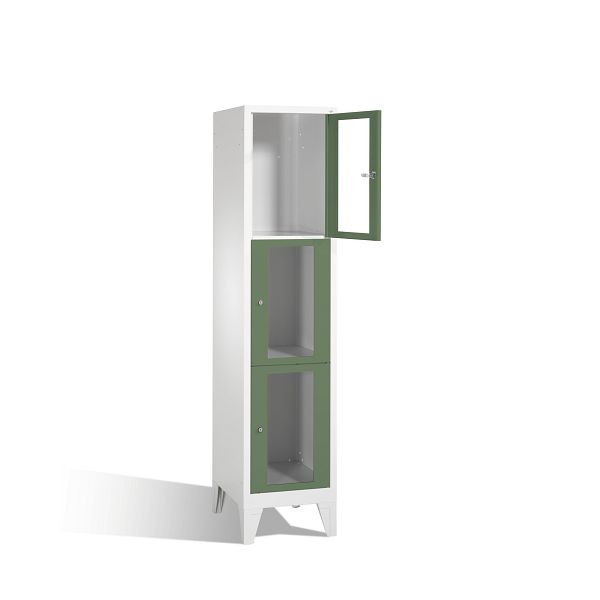 C+P lockerkast Classic, H1850xB420xD500mm, kleur: lichtgrijs / reseda groen, 8010A123 S10005