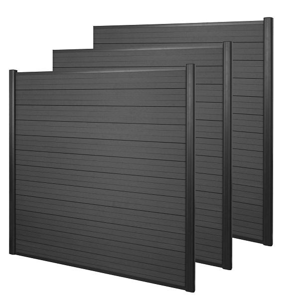 Mendler WPC inkijkscherm Sarthe, windscherm, aluminium paal, set van 3, 5,6m antraciet, 68009