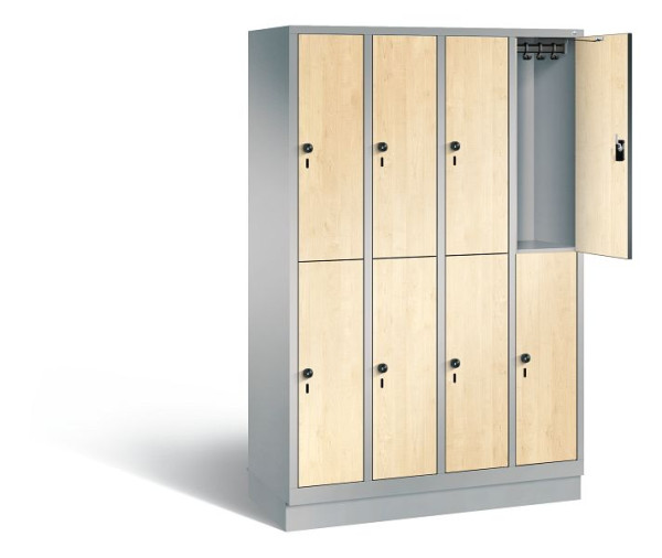 C+P locker, dubbellaags Evolo, H1800xW1190xD500mm, kleur: wit aluminium / Donau esdoorn decor, 48320-40 S10779