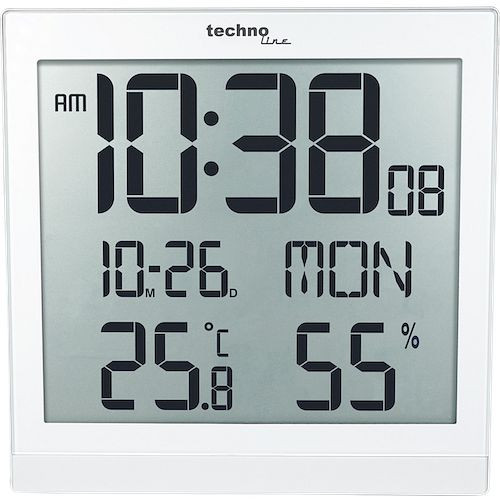 Technoline DCF-77 draadloze wandklok met handmatige instelmogelijkheid, wit, afmetingen (BxHxD): 224 x 224 x 23 mm, WS 8015 wit