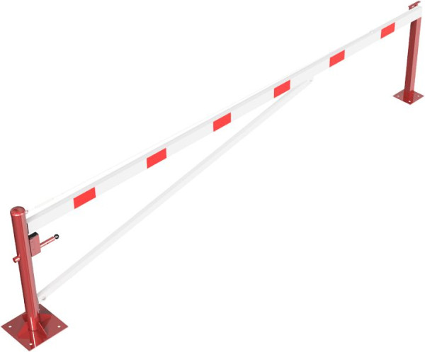 Schake roterende slagboom met steunpaal en kabelversterking, voor deuvelbevestiging, slagboomlengte: 4500 mm, met driehoekslot, 4213_45FBP