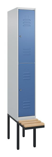 C+P dubbeldekkerkast Classic PLUS, 2120x300x815mm, 7035/5023, cilindersloten, beukenhouten zitlatten, zwevende zitting, 0803407-10 S10095