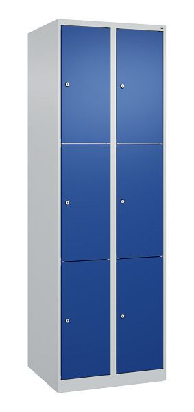 C+P Schließfachschrank Classic PLUS, 2 Abteile mit je 3 Fächern, 1850x600x500mm, 7035/5010, 080000-203 S10003
