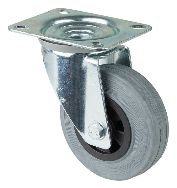 BS-rollen transportrol, wielbreedte 30 mm, wiel-Ø 100 mm, draagvermogen 70 kg, grijs rubber, rollager, plaat, VE = 4 stuks, L400.B46.100
