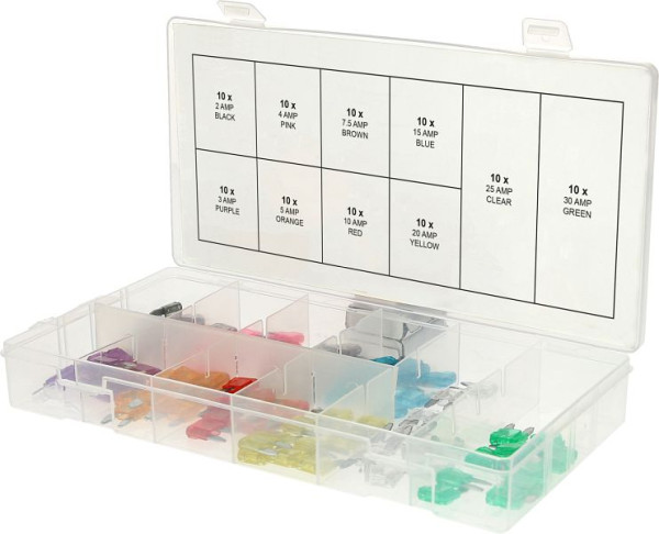 KS Tools assortiment minizekeringen, 2-30A, 100 stuks, 970.0740