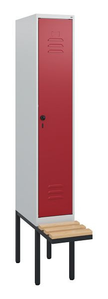 C+P Umkleidespind Classic PLUS, 1950x300x815mm, 7035/3003, Drehriegel, Buche-Sitzleisten, 0800405-10 S10001