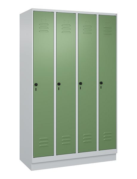 C+P Umkleidespind Classic PLUS, Sockel, 4 Abteile, 1950x1200x500mm, 7035/6011, Drehriegel, 080020-40 S10006