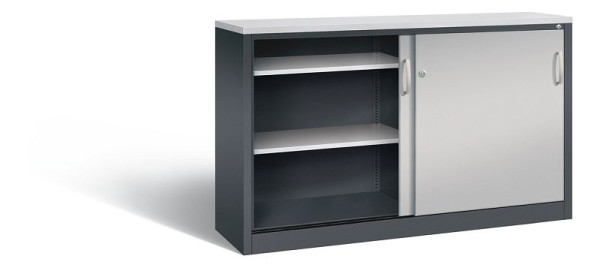 C+P dressoir met schuifdeuren Acurado, H1000xB1600xD400mm, kleur: zwart grijs/wit aluminium, beugelgreep, 2146-00 S10161