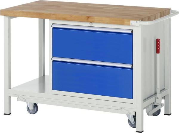RAU neerlaatbare werkbank 8000 - model 8255, B1250 x D700 x H880 mm, onderbouwbak rechts, B770 x D650 x H620 mm, 05-8255A6-127B4F.11