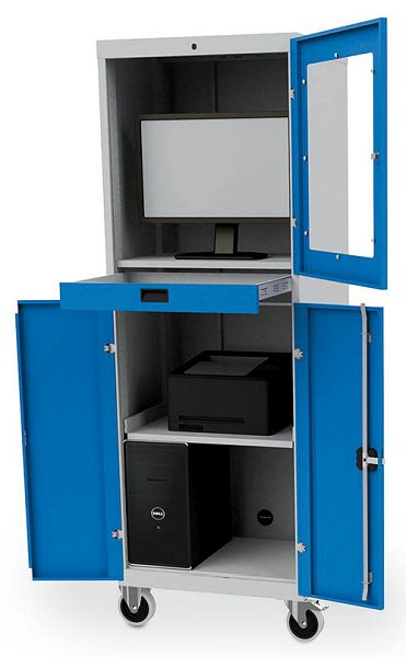 Bedrunka + Hirth verrijdbare aanbouw voor computer trolleys, 2x bokwielen, 2x zwenkwielen met rem, afmetingen in mm (BxDxH): 680 x 600 x 160, 04.118.601