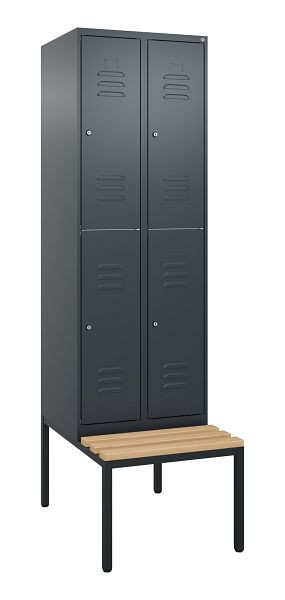 C+P dubbeldekskast Classic PLUS, 2 vakken, 2120x600x815mm, 7016/7016, cilindersloten, beukenhouten zitlat, bank, 0803507-20 S10102