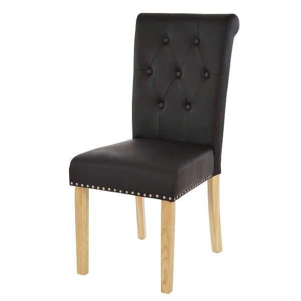 Mendler set van 2 eetkamerstoelen Chesterfield II, stoel keukenstoel, klinknagels, kunstleer, koffie, lichte poten, 38294