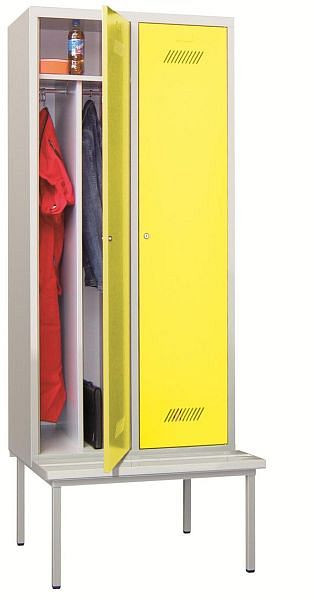 Pavoy Kleiderschrank mit Sitzbank 2150/500/800, 2 Abteile, Drehriegelverschluss, Abteilbreite 400, PVC-Leisten, 60212-214-032-910
