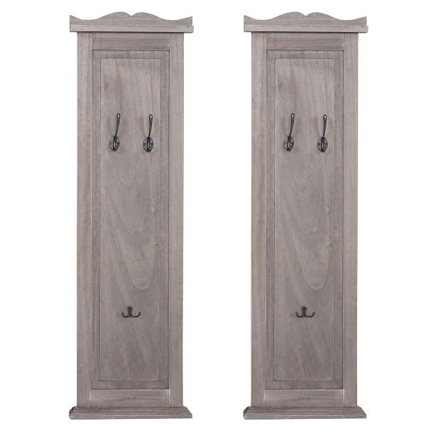 Mendler set van 2 kledingkast T33, wandkast garderobepaneel, wandhaken hout 109x28x4cm, grijsbruin shabby, 94453
