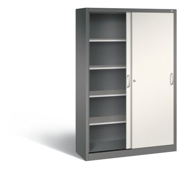 C+P schuifdeurkast Acurado, H1950xB1200xD400mm, kleur: vulkaangrijs/parelwit, beugelgreep, 5 niveaus, 2040-00 S10269