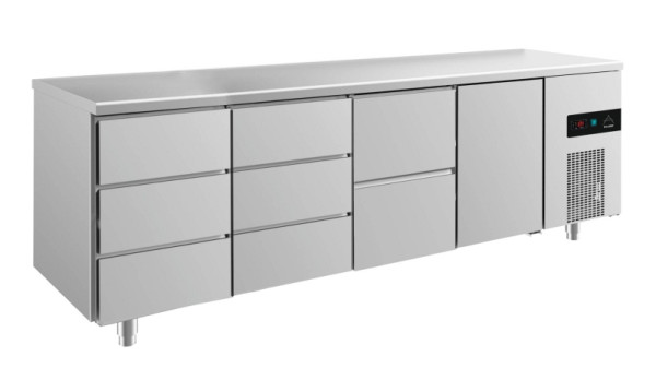 A&S Polarny koeltafel -2 tot +8°C met 1x deur rechts, 1x twee laden rechts midden en 2x drie laden, 2330 x 700 x 850 mm, KT4DDZT
