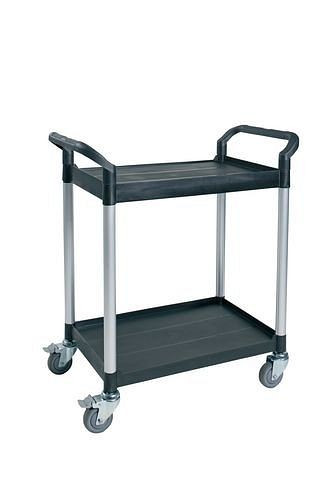 DENIOS universele trolley PRO, buizen van geborsteld aluminium, 2 niveaus, open zijkanten, 180-037