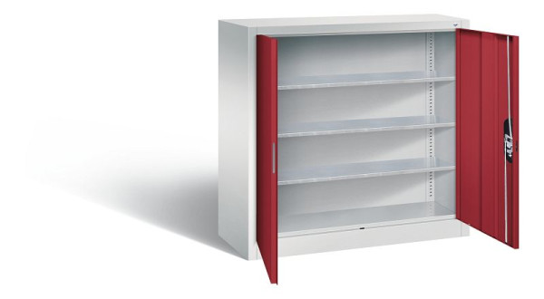 C+P tijdschriftenkast serie 13, H1000xB1000xD420mm, kleur: lichtgrijs/robijnrood, verzonken handgreep, 133944-21 S10036